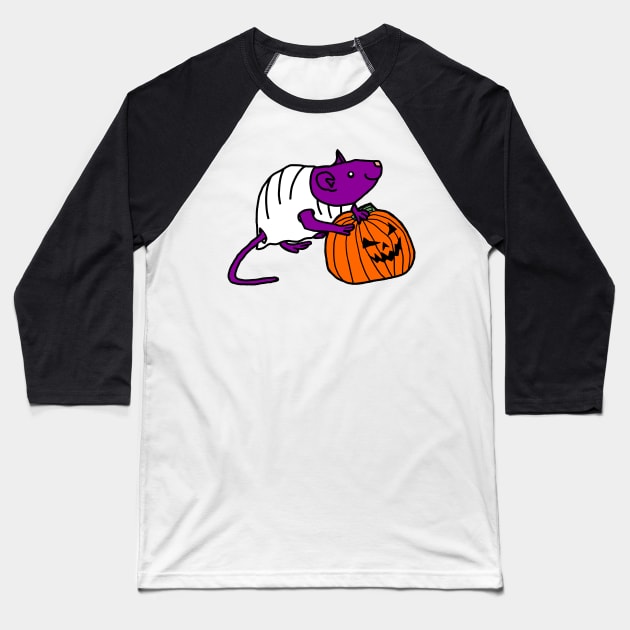 Cute Rat Getting Ready for Halloween Horror Baseball T-Shirt by ellenhenryart